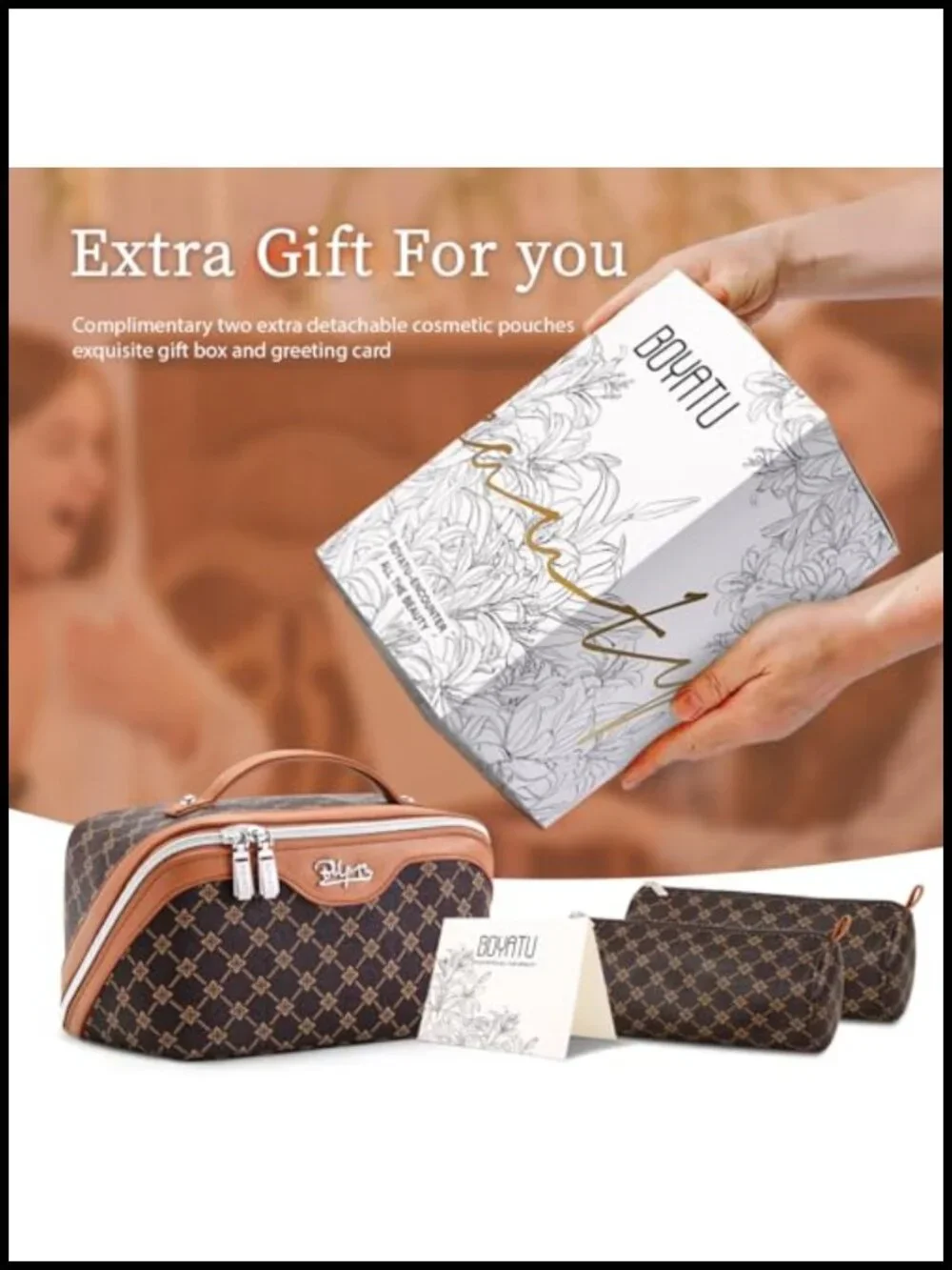 3 Piece Travel Makeup Bag Set Vegan Leather Toiletry Organizer with Handle